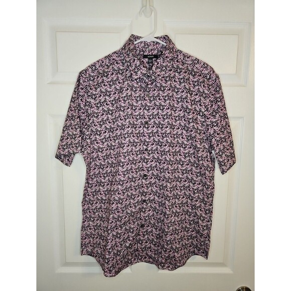 Alfani Other - Alfani Button Up Shirt Mens Size L Large Pink Black Dot Casual Dress New NWOT
